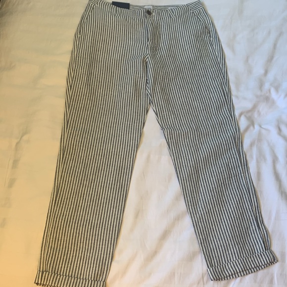 Gap black/white linen cotton striped cropped  pants NWT - Picture 3 of 6